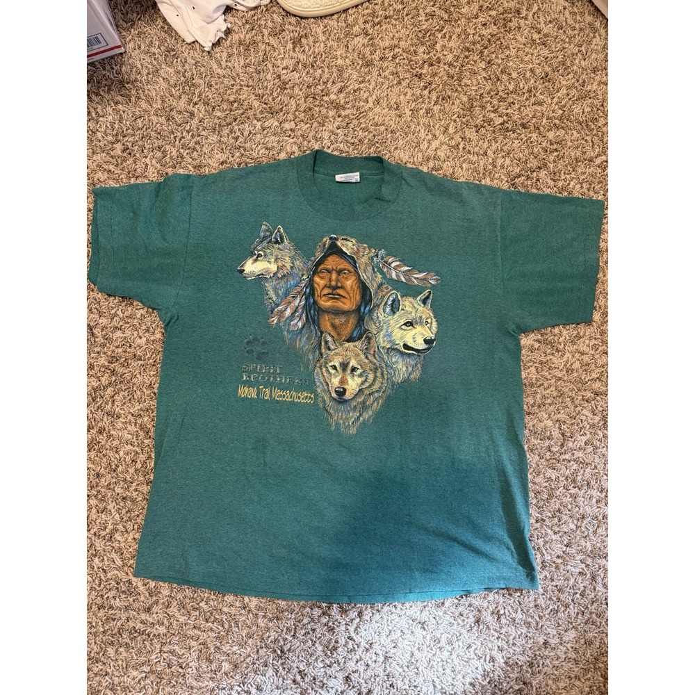 Vintage Spirit Brothers Mohawk Trail GreenSingle Stitch Shirt XL Native Wolves